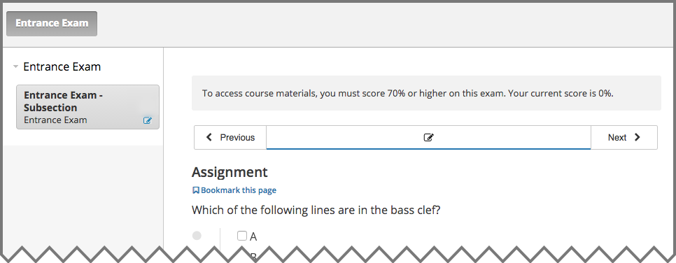 The Entrance Exam page with the first problem visible.