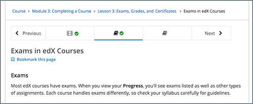 The unit navigation bar on a unit page in the LMS.