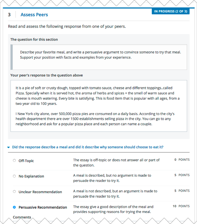 An in-progress peer assessment.