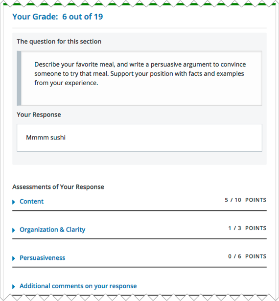 The "Your Grade" section of an ORA assignment shows the total grade as well as a breakdown by criterion.