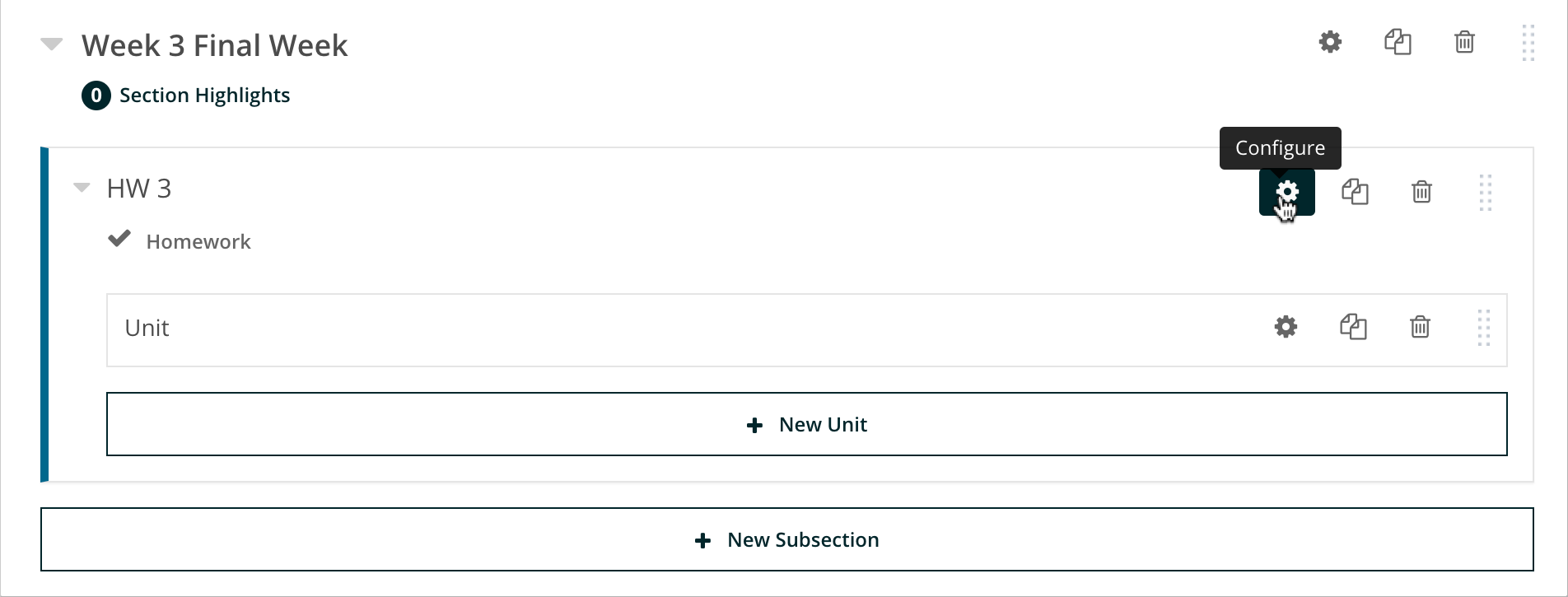 Subsection in the course outlines.