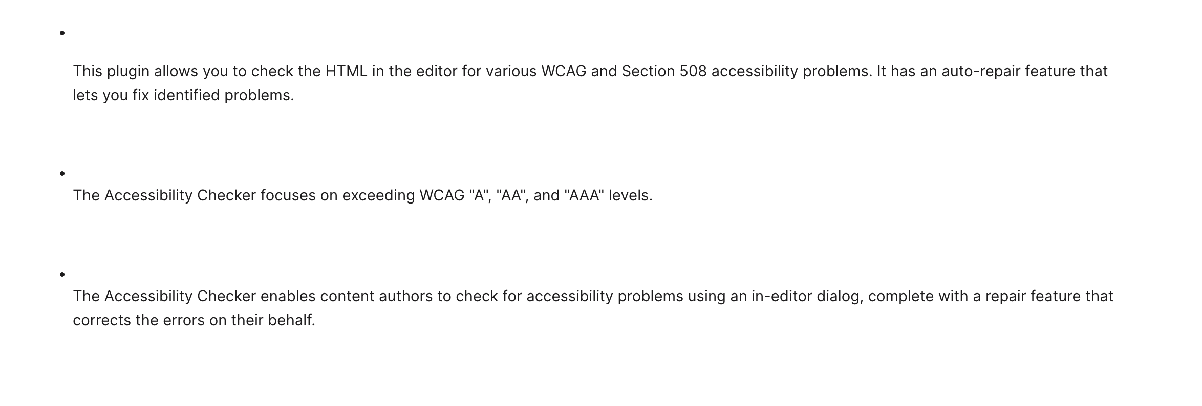 an image of a bulleted list in LMS in which you have chosen to “keep formatting” when you were in the editor. The bullets and text are misaligned.