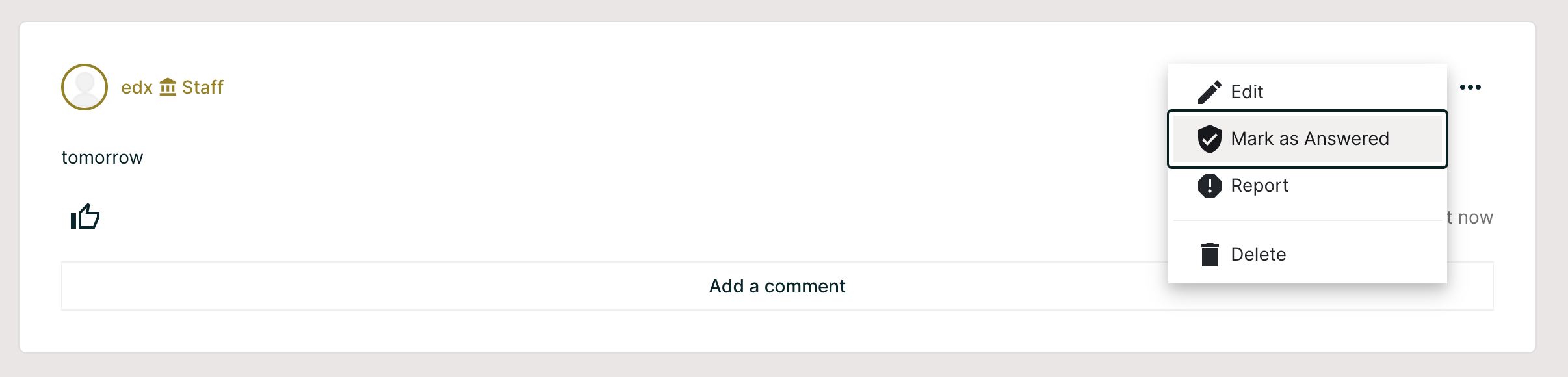 the image showing mark as answered response options