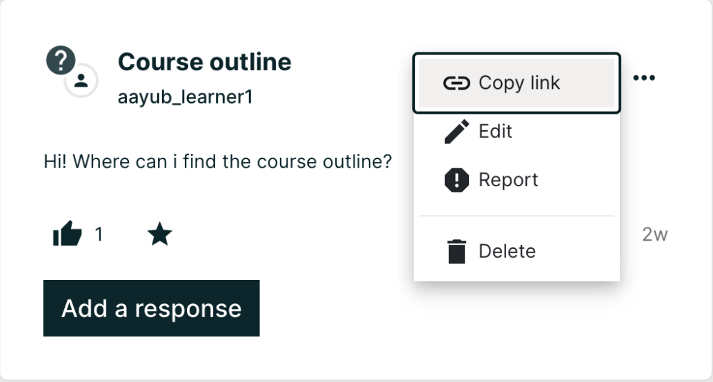 Response with the "More" menu expanded, showing Edit, Delete, and Report options.